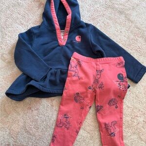 12M Carhartt Navy Hoodie with Coral Animal-Print Leggings